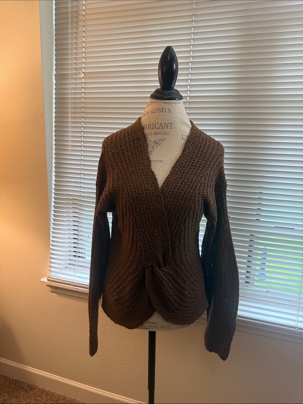 Pink Rose Cozy Brown Knit Women's Sweater